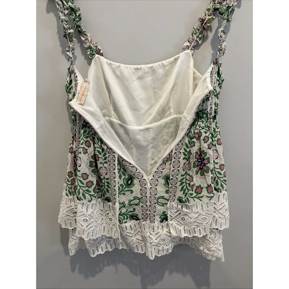 Tory Burch Garden Party Georgette Top Silk Tiered Size 6 Floral Print NWOT